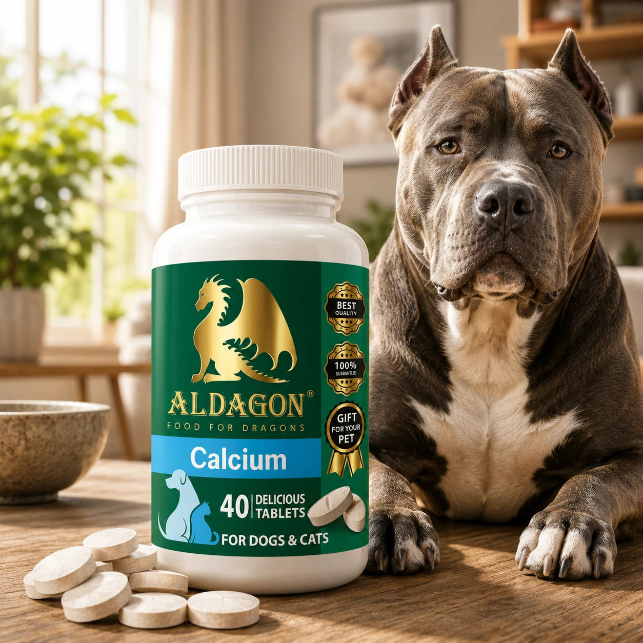 Calcium — for healthy bones, during pregnancy, metabolism, and growth in dogs and cats