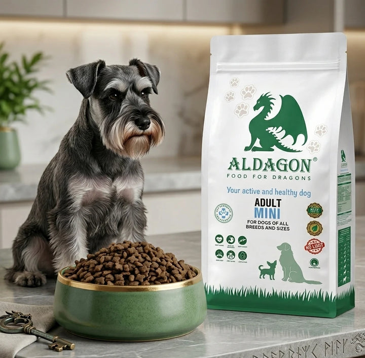 "Aldagon - food for dragons" Adult MINI — Small kibble for all dog breeds, supports joints and the skeletal system, with salmon, probiotics and prebiotics