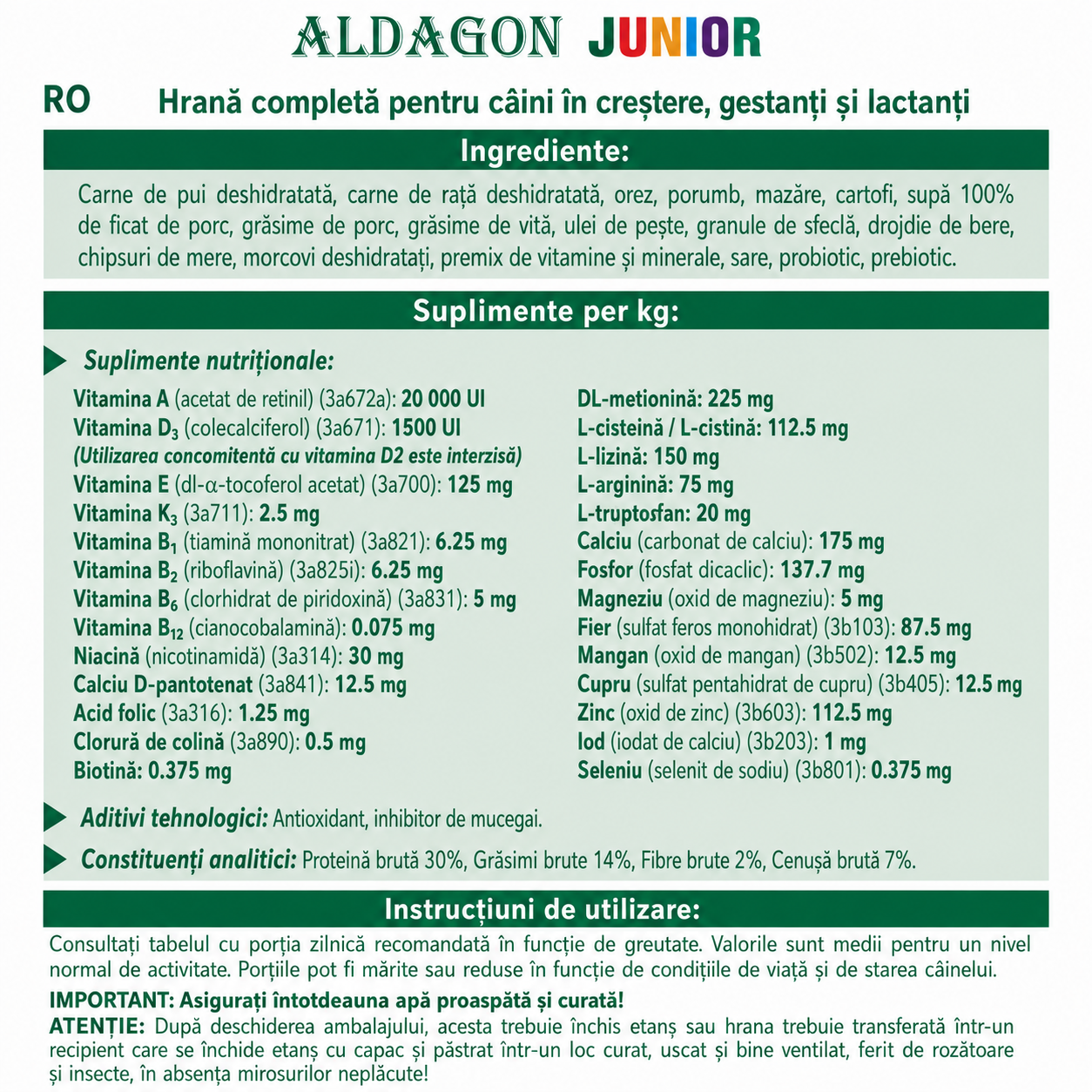 "Aldagon - food for dragons" JUNIOR — Starter food for newborn and growing puppies of all breeds, with probiotic